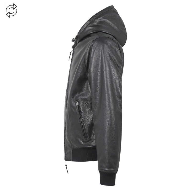 The Jack Leathers - Giubbotto nero con cappuccio reversibile in pelle o