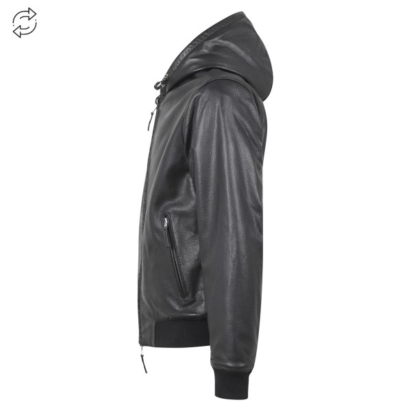 The Jack Leathers - Giubbotto nero con cappuccio reversibile in pelle o