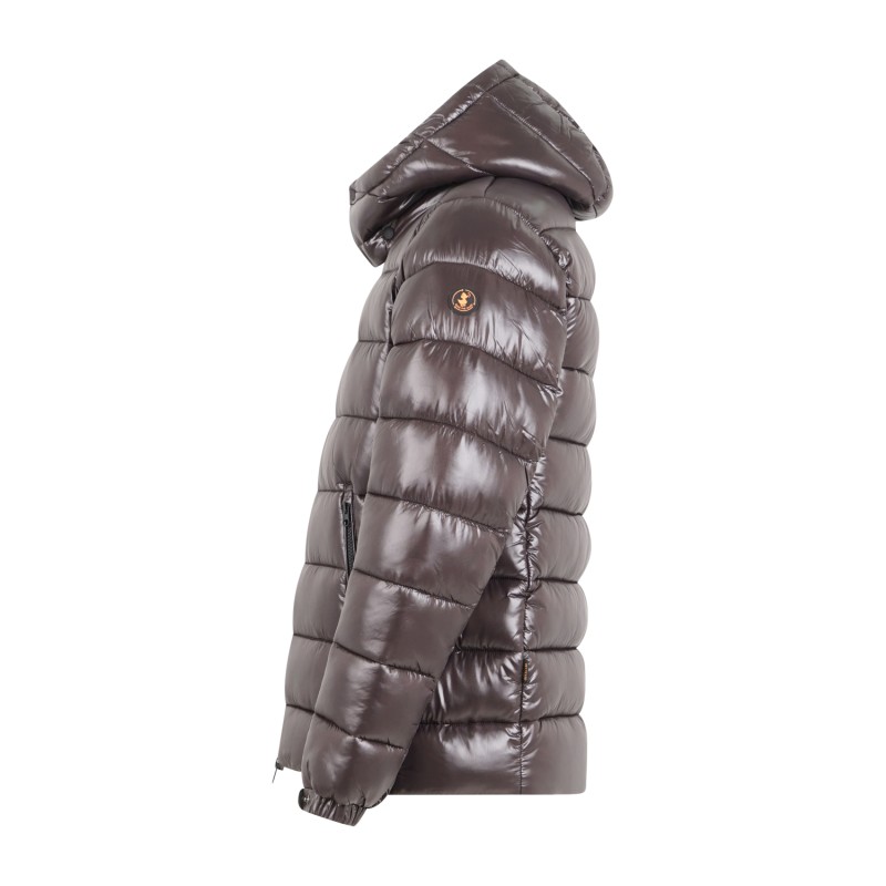 Save The Duck - Giubbotto marrone Florian in tessuto lucido con cappuccio per