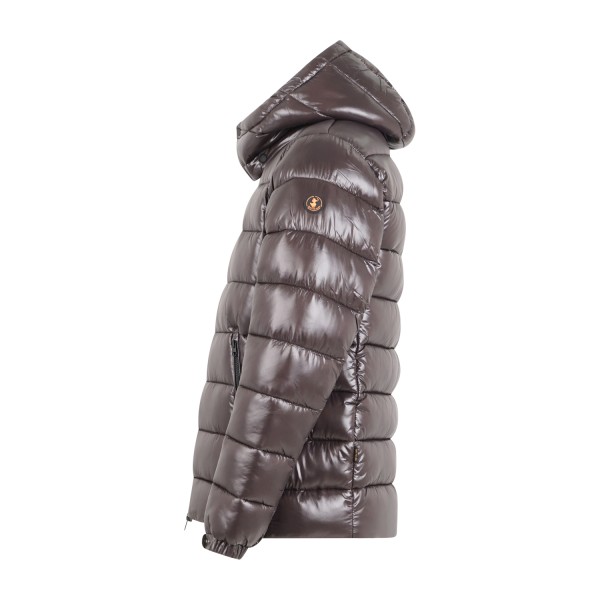 Save The Duck - Giubbotto marrone Florian in tessuto lucido con cappuccio per