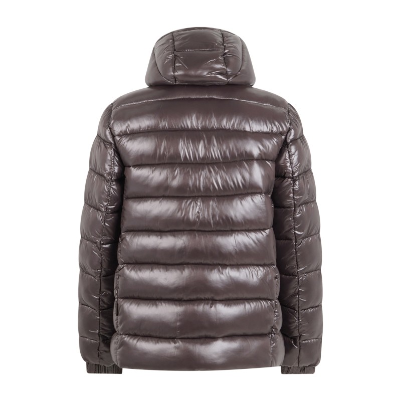 Save The Duck - Giubbotto marrone Florian in tessuto lucido con cappuccio per