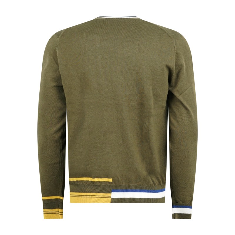 Harmont & Blaine - Maglione girocollo verde in cotone e lana con righe per uomo