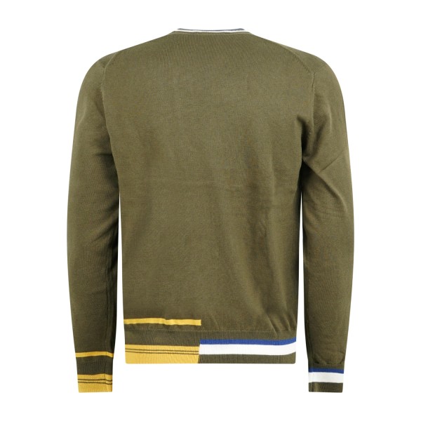 Harmont & Blaine - Maglione girocollo verde in cotone e lana con righe per uomo