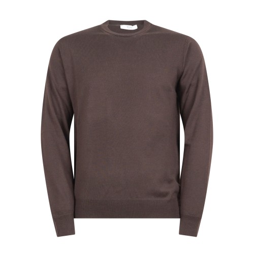+39 Masq - Maglione girocollo marrone lana merino extrafine per uomo |