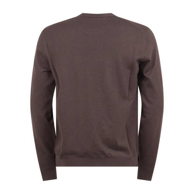 +39 Masq - Maglione girocollo marrone lana merino extrafine per uomo |