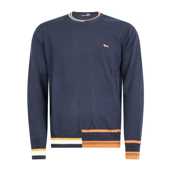 Harmont & Blaine - Maglione girocollo blu in cotone e lana con righe per uomo |