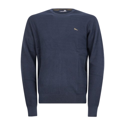 Harmont & Blaine - Maglione girocollo blu in cotone e lana con lavorazione per