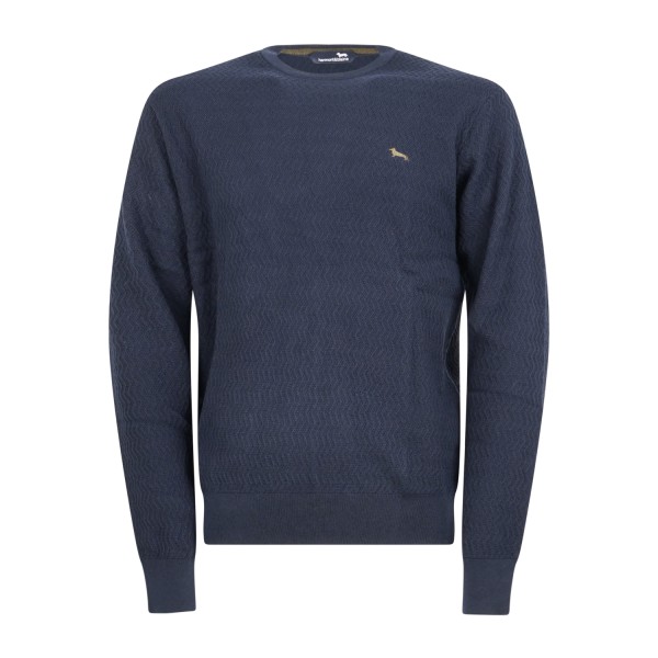 Harmont & Blaine - Maglione girocollo blu in cotone e lana con lavorazione per