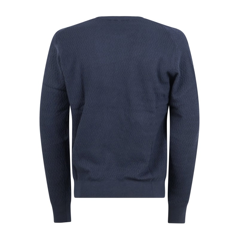 Harmont & Blaine - Maglione girocollo blu in cotone e lana con lavorazione per