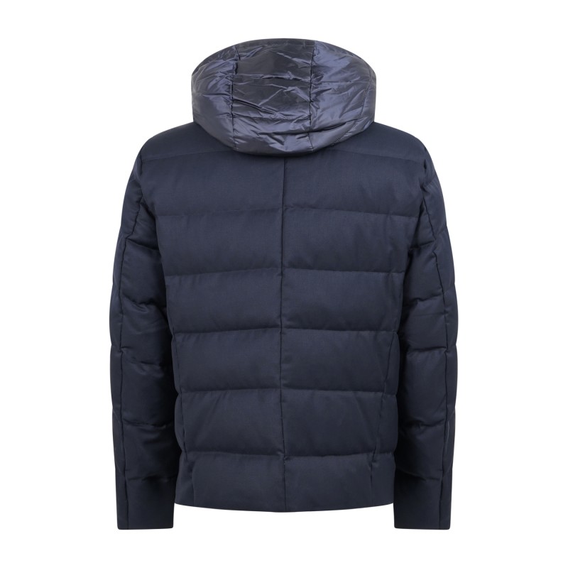 Harmont & Blaine - Giubbotto blu in lana tecnica con cappuccio imbottito in