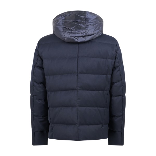 Harmont & Blaine - Giubbotto blu in lana tecnica con cappuccio imbottito in