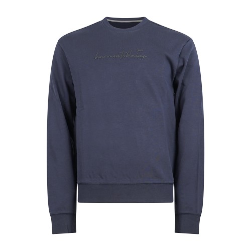 Harmont & Blaine - Felpa girocollo blu con stampa logo 3D a rilievo per uomo |
