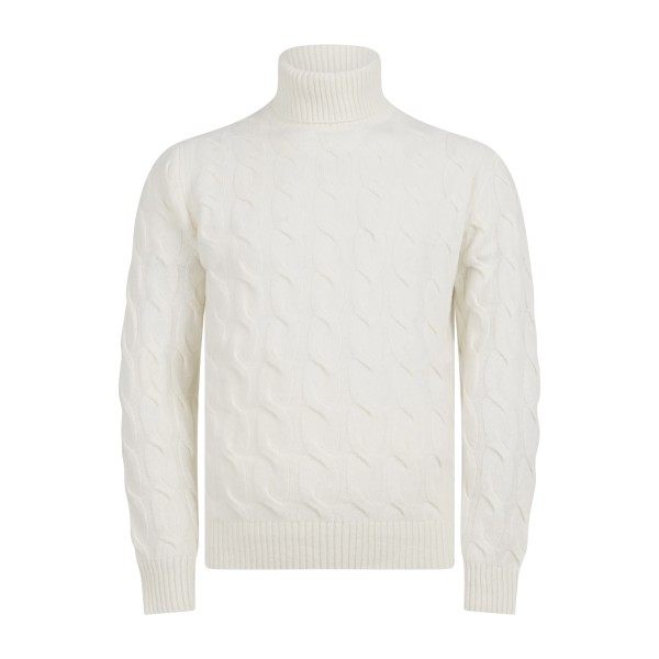 +39 Masq - Dolcevita bianco in pura lana merino con lavorazione a treccia per