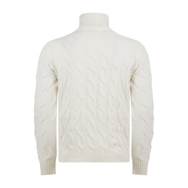 +39 Masq - Dolcevita bianco in pura lana merino con lavorazione a treccia per