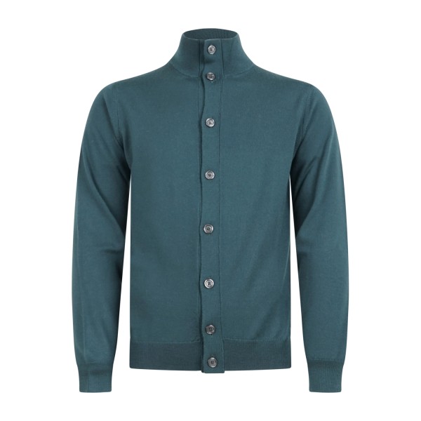 +39 Masq - Cardigan verde con collo lupetto e bottoni in lana merino extrafine
