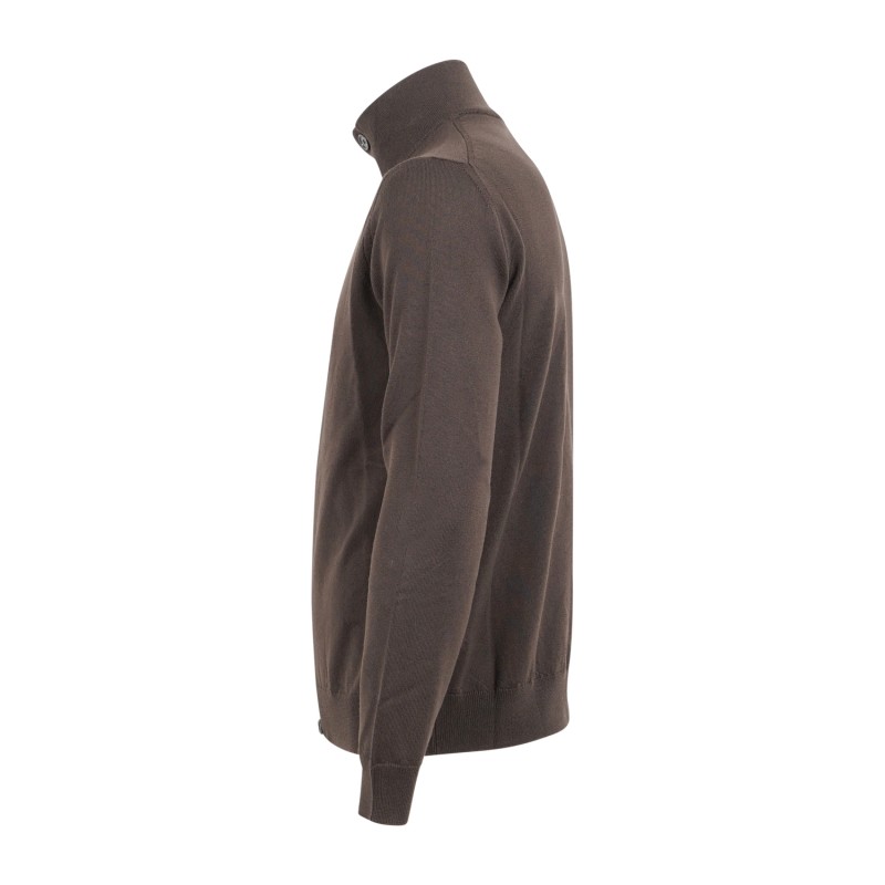 +39 Masq - Cardigan marrone con collo lupetto e bottoni in lana merino