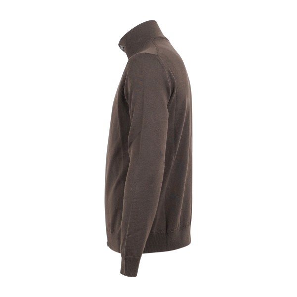 +39 Masq - Cardigan marrone con collo lupetto e bottoni in lana merino