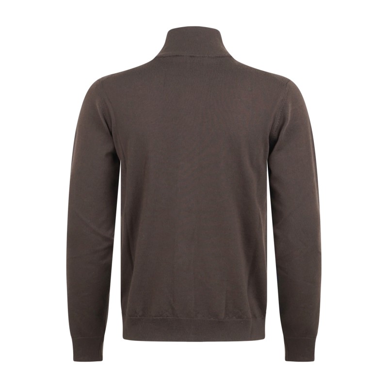 +39 Masq - Cardigan marrone con collo lupetto e bottoni in lana merino