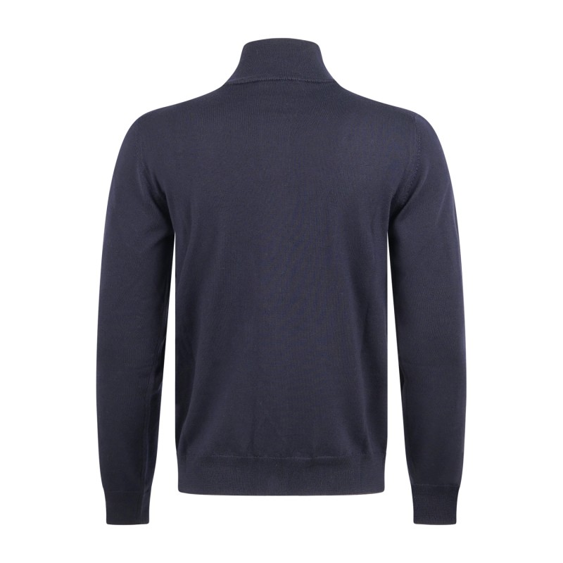 +39 Masq - Cardigan blu con collo lupetto e bottoni in lana merino extrafine