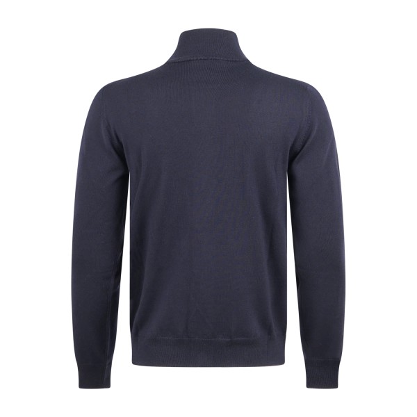 +39 Masq - Cardigan blu con collo lupetto e bottoni in lana merino extrafine