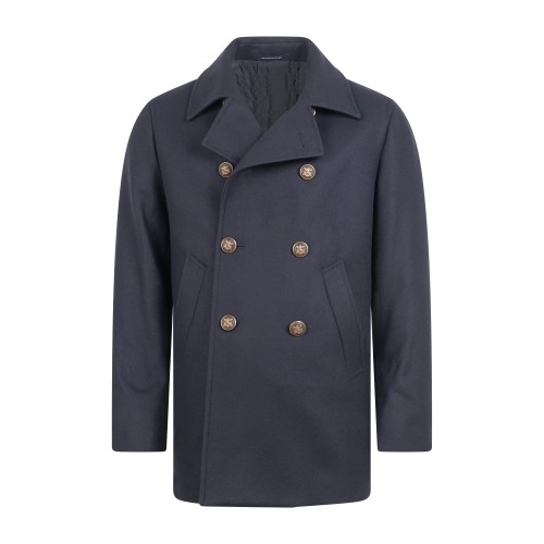 Sartoria Latorre - Cappotto corto blu doppiopetto in lana e cashmere per uomo |