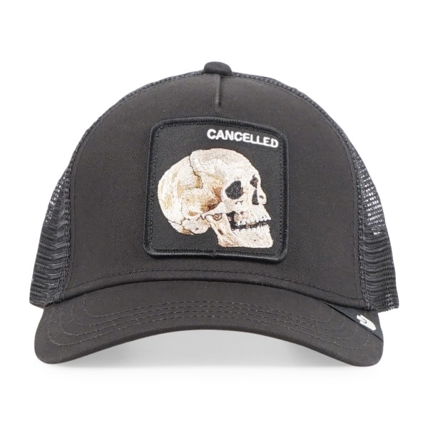 Goorin Bros. - Cappello nero con visiera e retro in retina con patch teschio