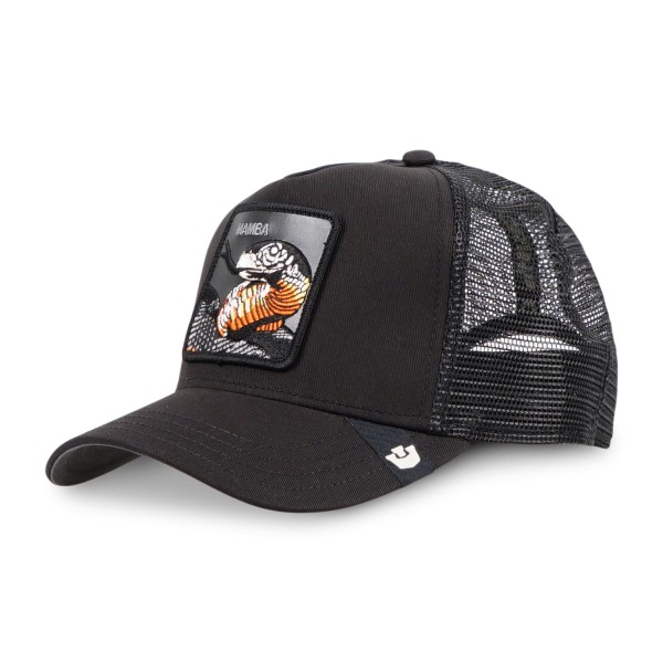 Goorin Bros. - Cappello nero con visiera e retro in retina con patch serpente