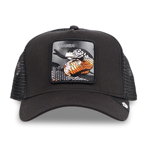 Goorin Bros. - Cappello nero con visiera e retro in retina con patch serpente