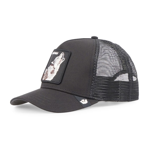 Goorin Bros. - Cappello nero con visiera e retro in retina con patch lupo per
