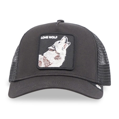 Goorin Bros. - Cappello nero con visiera e retro in retina con patch lupo per