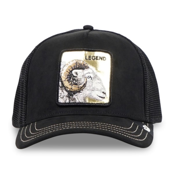 Goorin Bros. - Cappello nero con visiera e retro in retina con patch dorata