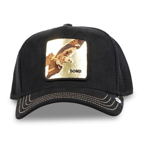 Goorin Bros. - Cappello nero con visiera e retro in retina con patch dorata