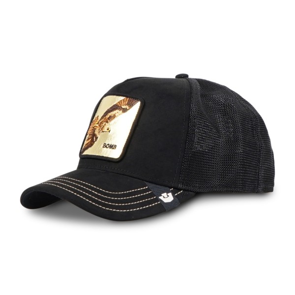 Goorin Bros. - Cappello nero con visiera e retro in retina con patch dorata