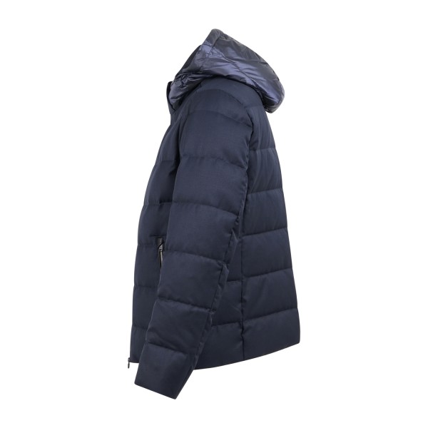 Harmont & Blaine - Giubbotto blu in lana tecnica con cappuccio imbottito in