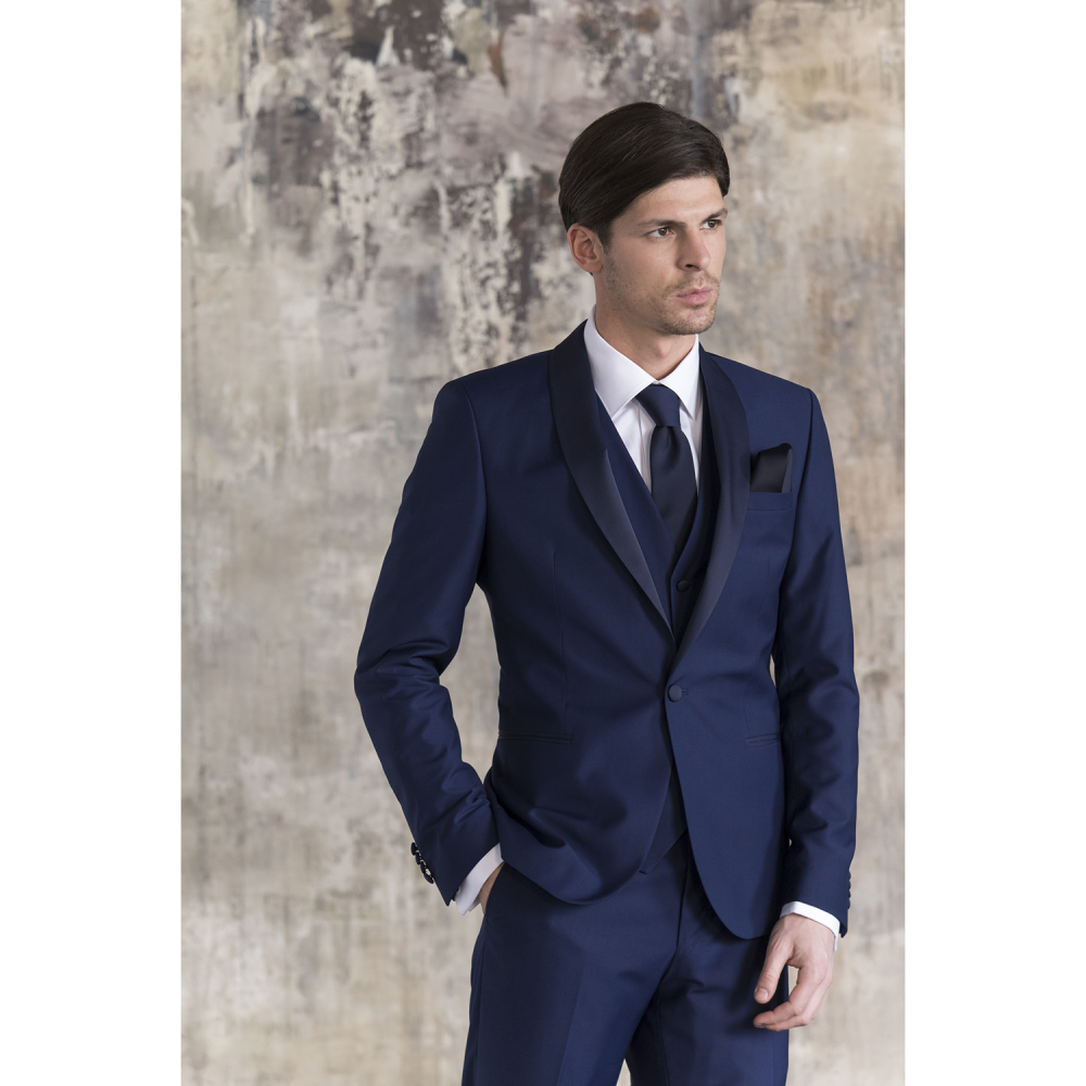 Abito smoking sciallato blu per uomo | MaisonBorracci