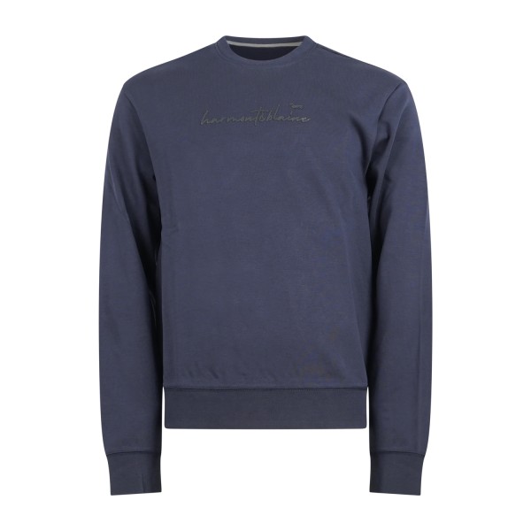 Harmont & Blaine - Felpa girocollo blu con stampa logo 3D a rilievo per uomo |