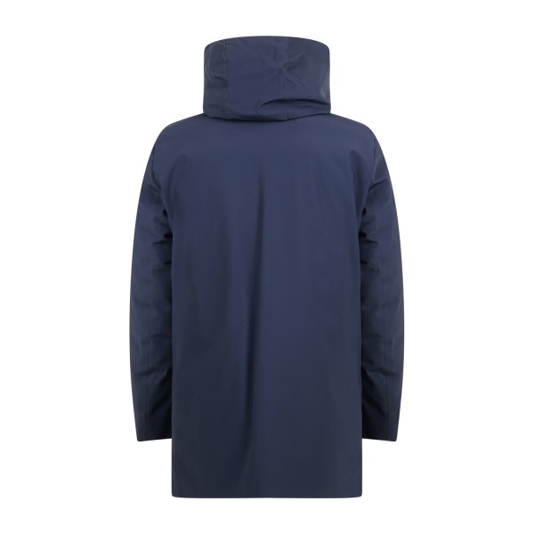 Harmont & Blaine - Trench blu in tessuto tecnico con cappuccio in piuma per