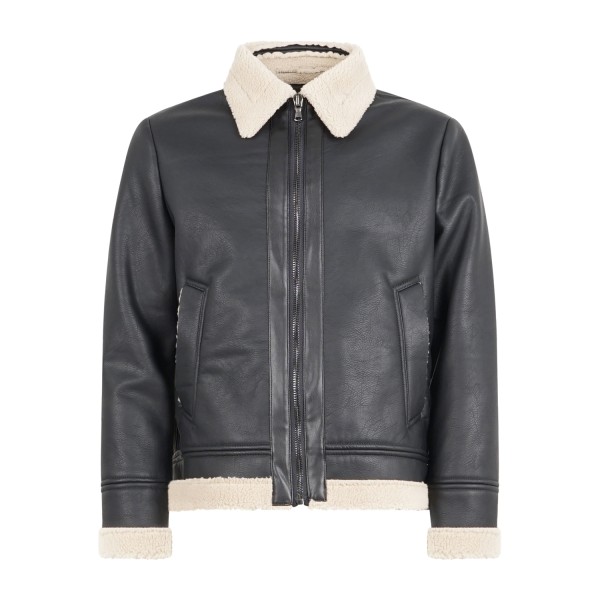 Officina36 - Giubbotto nero in ecopelle con pelliccia sintetica per uomo |