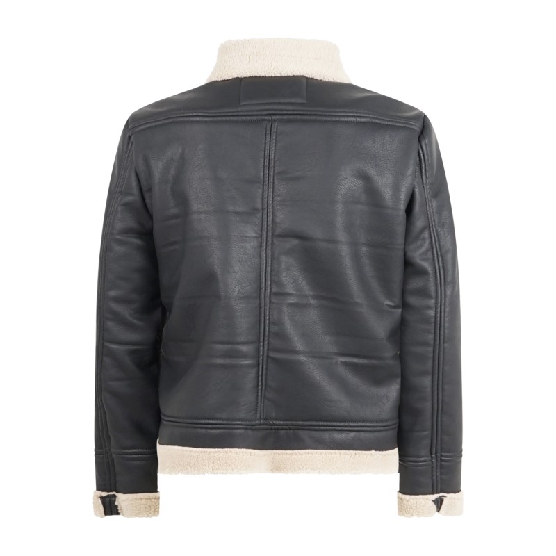 Officina36 - Giubbotto nero in ecopelle con pelliccia sintetica per uomo |