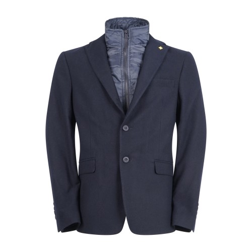 Alessandro Gilles - Giacca blu monopetto in lana con pettorina staccabile ed