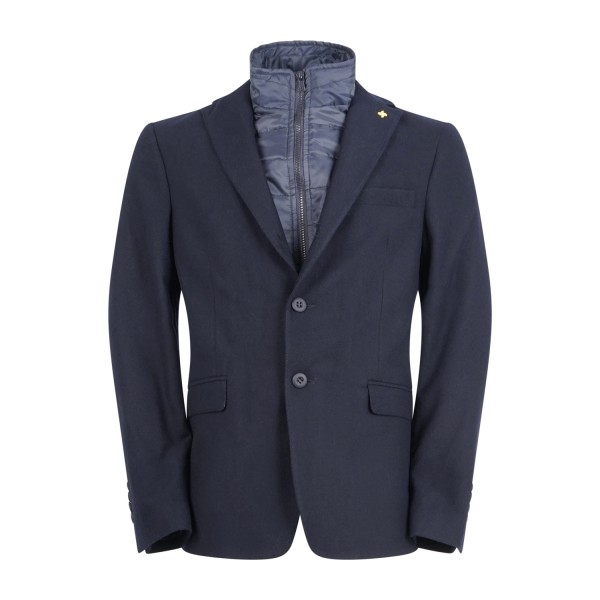 Alessandro Gilles - Giacca blu monopetto in lana con pettorina staccabile ed