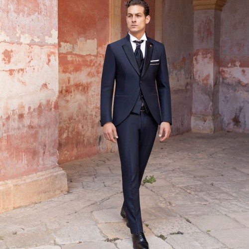 Angelo Toma - Abito monopetto blu coreano co rever lucido per uomo | 