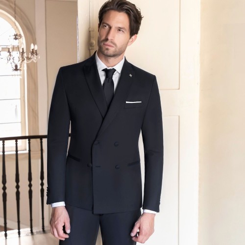 Angelo Toma - Abito smoking doppiopetto blu con rever classico per uomo | 