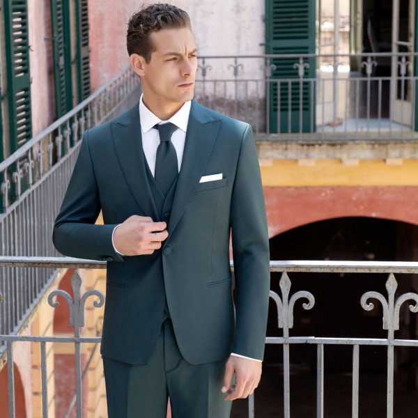 Angelo Toma - Abito classico monopetto verde con rever a lancia per uomo | 