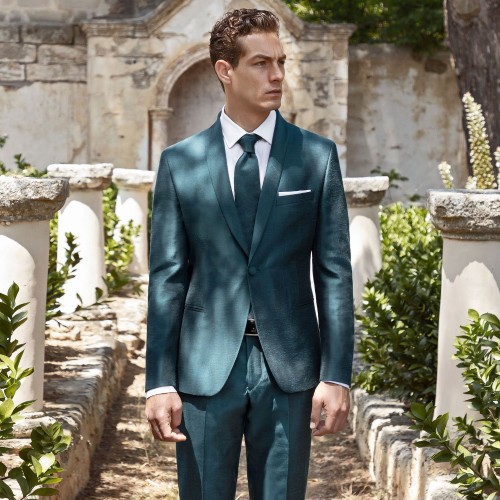 Angelo Toma - Abito monopetto verde con rever sciallato per uomo | 