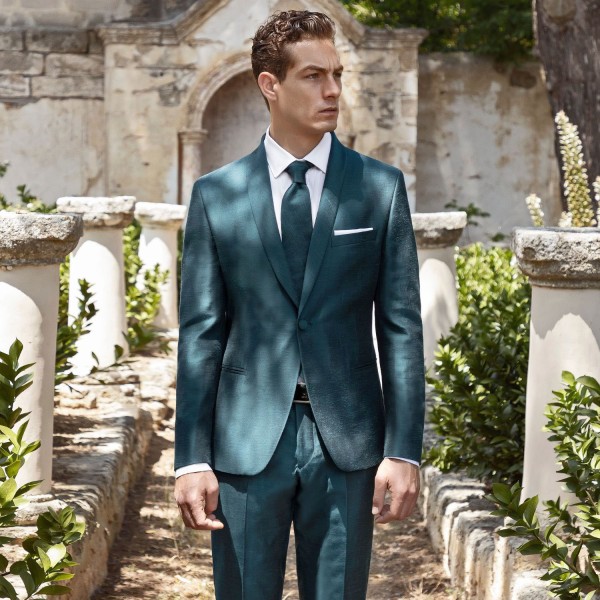 Angelo Toma - Abito monopetto verde con rever sciallato per uomo | 