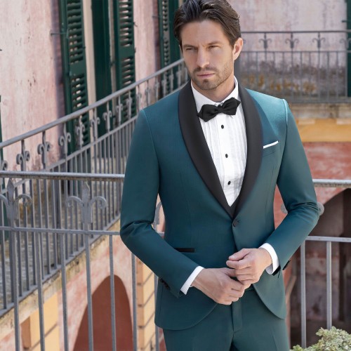 Angelo Toma - Abito smoking monopetto verde con rever sciallato per uomo | 