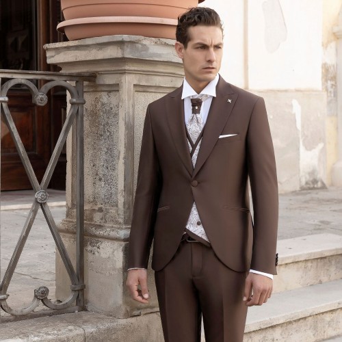 Angelo Toma - Abito classico monopetto marrone con rever a lancia per uomo | 