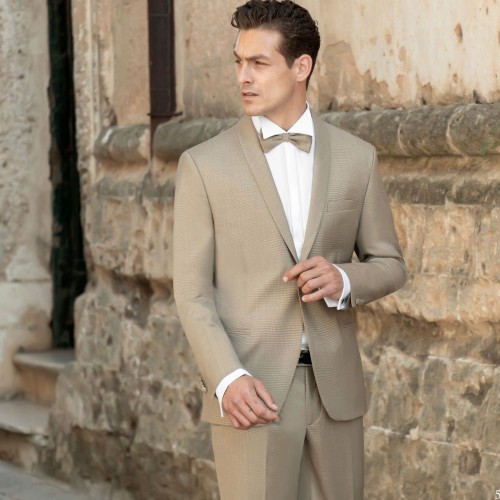 Angelo Toma - Abito classico monopetto beige con rever sciallato per uomo | 