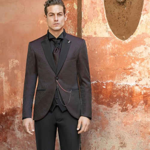 Angelo Toma - Abito smoking monopetto bordeaux coreano per uomo | 